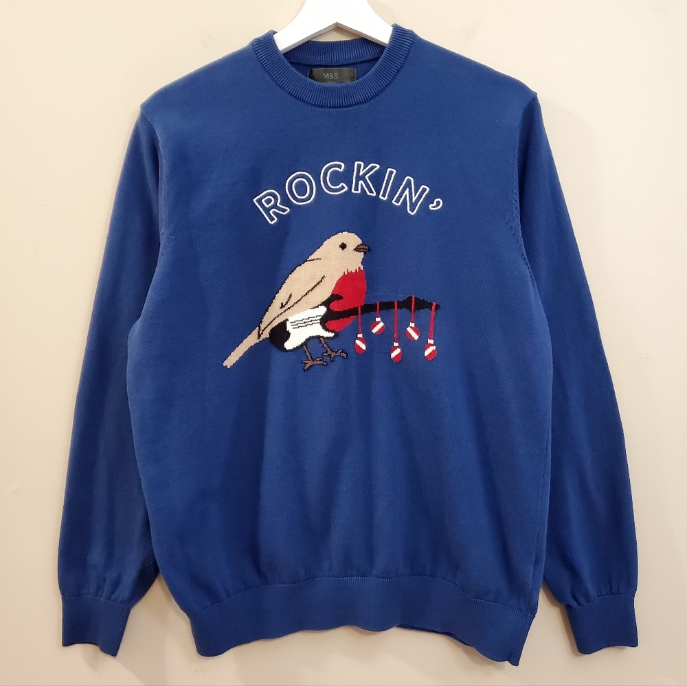Marks And Spencer - Blue Rockin' Robin Bird Sweater - Size M